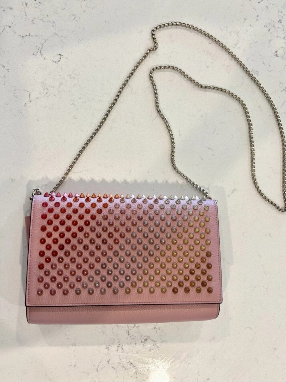 Christian Louboutin Pink Calf Skin Ombre Studded Purse, Perfect Condition!